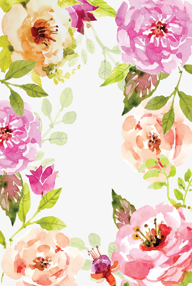650x970 Watercolor Flowers Border Vector, Watercolor, Pretty Flowers - Pretty Watercolor Flowers