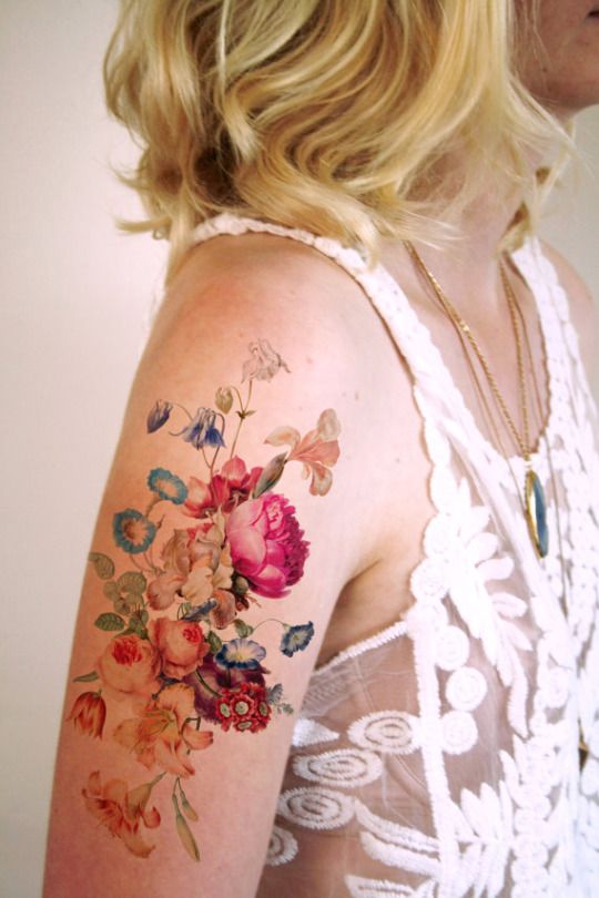 540x810 Pretty Watercolor Flowers And Bird Tattoos - Pretty Watercolor Flowers
