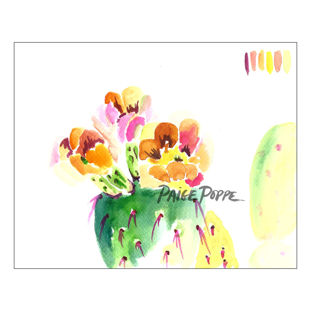 1000x1000 Technicolor Prickly Pear Watercolor Print Paige Poppe - Prickly Pear Watercolor