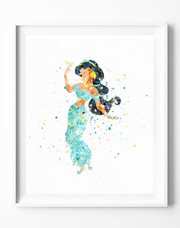 600x761 Disney Princess Jasmine Art Print Aladdin Poster Watercolor - Princess Jasmine Watercolor