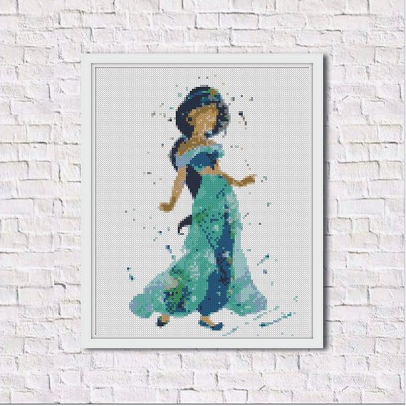 570x570 Disney Princess Jasmine Watercolor Cross Stitch Pattern - Princess Jasmine Watercolor