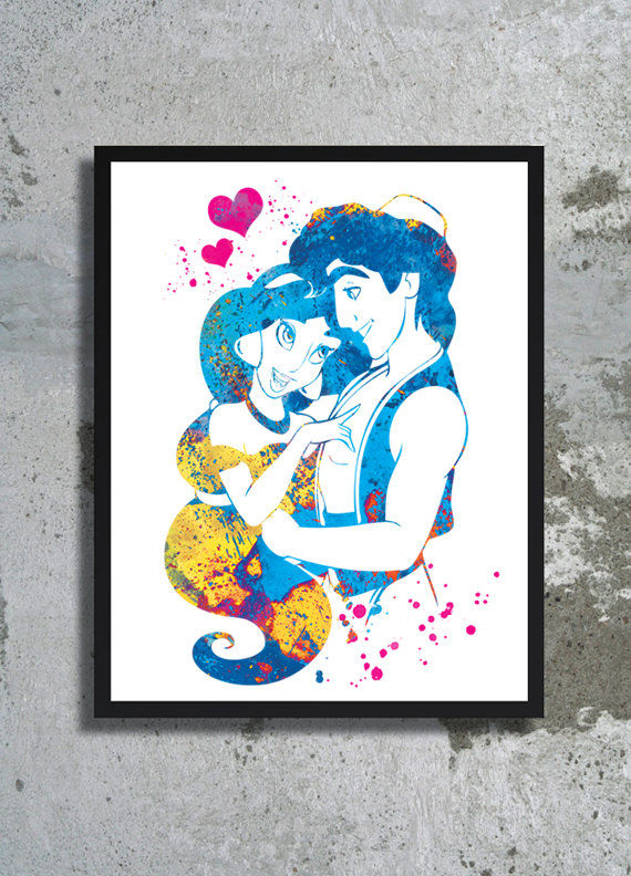 570x792 Aladdin And Princess Jasmine Disney Watercolor Print - Princess Jasmine Watercolor