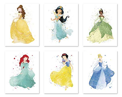 425x340 Princess Wall Decor Poster Art Prints - Princess Jasmine Watercolor