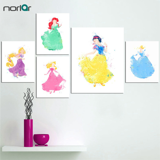 640x640 Cartoon Princess Watercolor Poster Print Wall Art Girl Canvas - Princess Watercolor