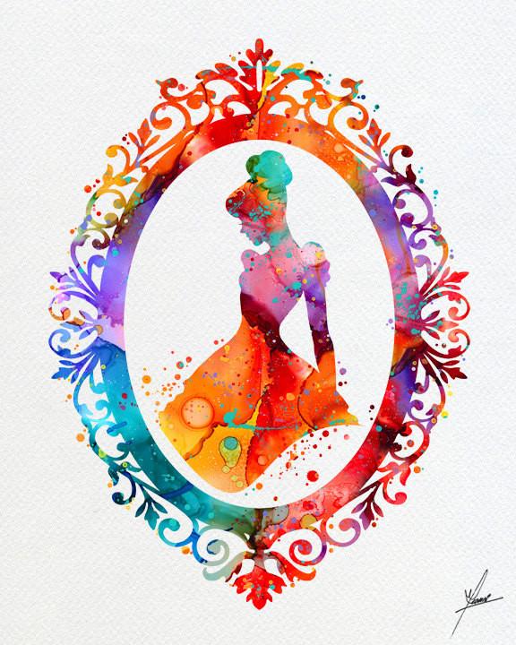 576x720 Cinderella Disney Inspired Princess Watercolor Print Archival Fine - Princess Watercolor