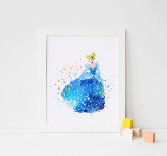 570x533 Cinderella Print Disney Princess Watercolor Cinderella Art Etsy - Princess Watercolor