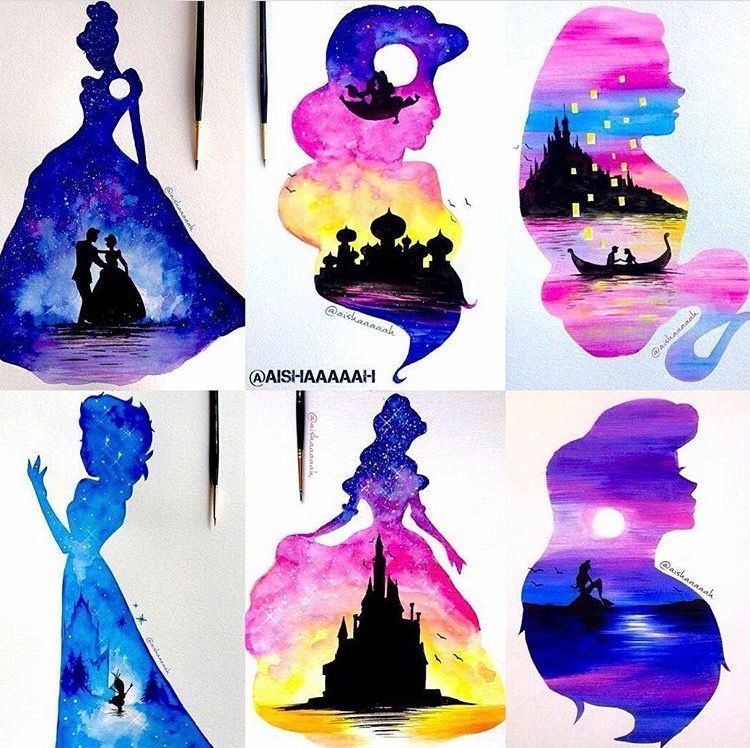 750x748 Gorgeous Double Exposure Disney Princess Watercolor Disney - Princess Watercolor
