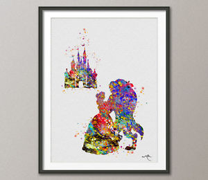 300x260 Beauty And The Beast Belle And Castle Disney Princess Watercolor - Princess Watercolor