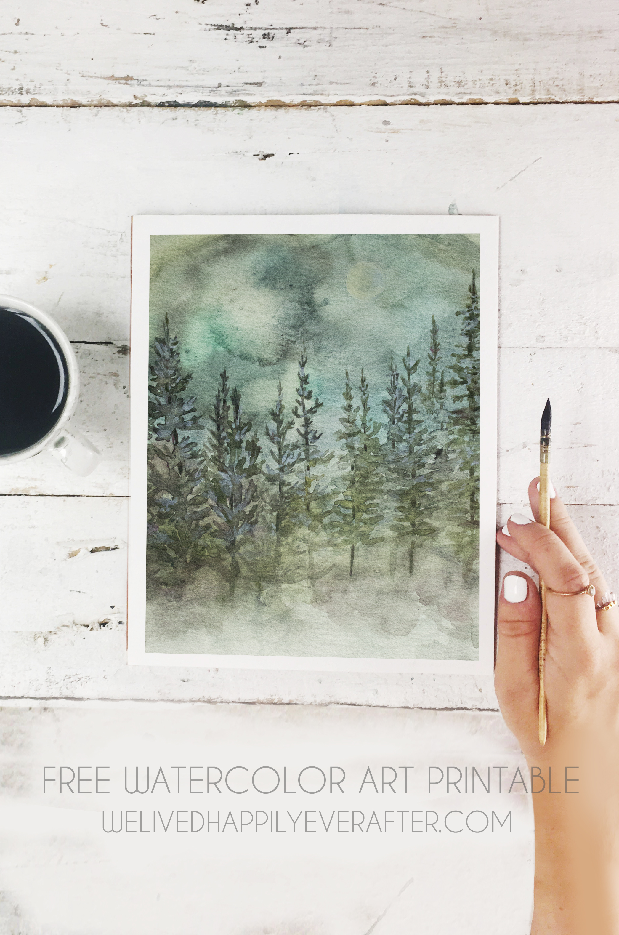 2090x3156 Free Watercolor Mountain Pine Tree Forest Scenery Printable We - Printable Watercolor Art