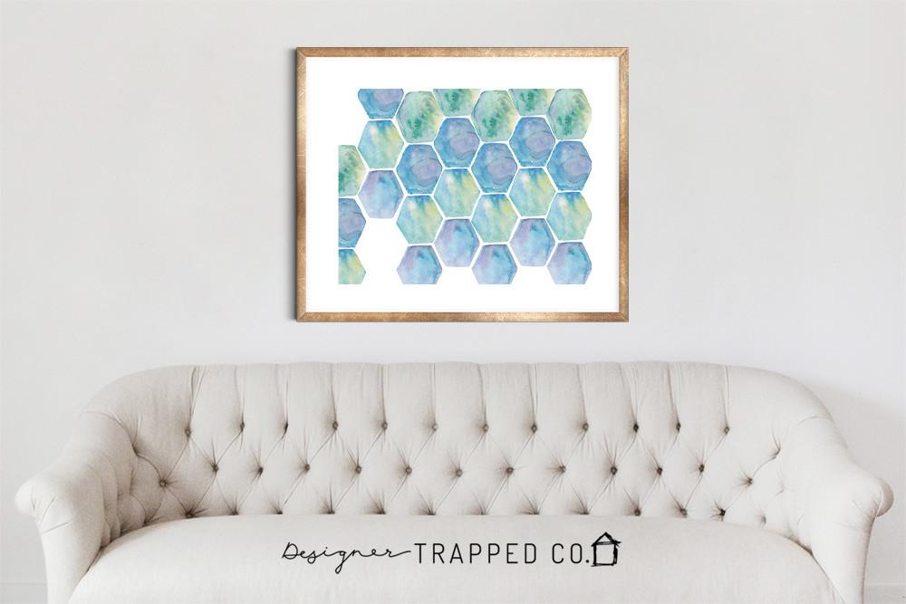 1000x667 Hexagon Watercolor Printable Art Cool Pastels - Printable Watercolor Art