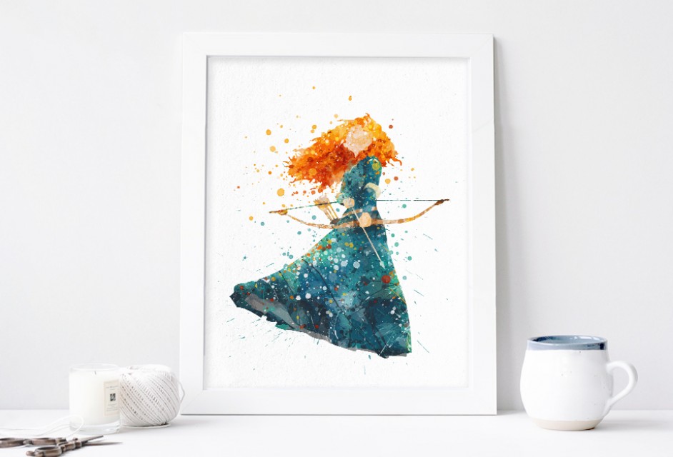 942x640 Princess Merida Watercolor Art Print Nursery Wall Decor - Printable Watercolor Art