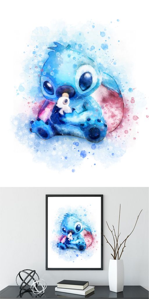 512x1024 Stitch (Lilo And Stitch) Digital Watercolour Art Print Disney - Printable Watercolor Art