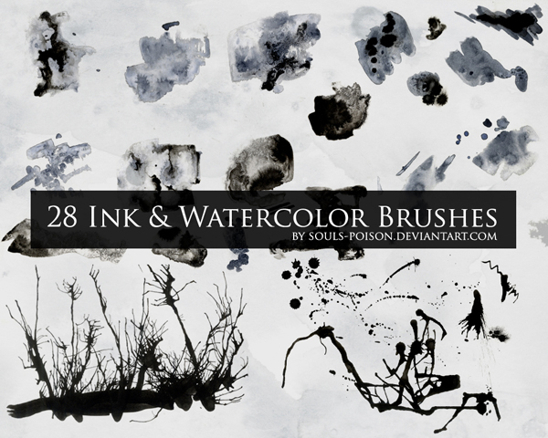 600x480 28 Ink And Watercolor Brushes By Soulspoison - Ps Watercolor Brush
