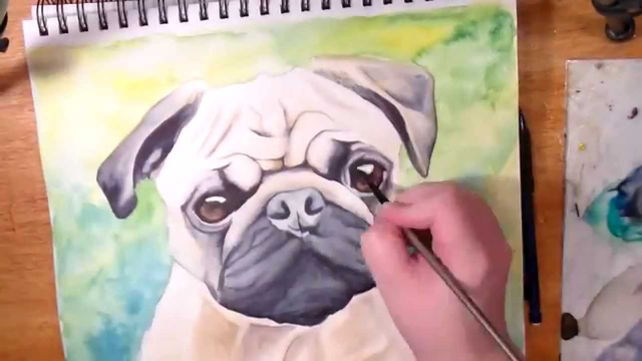 1280x720 Pug Pet Portrait - Pug Watercolor