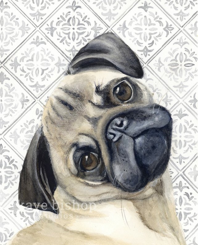 642x792 Pug Watercolor Painting Animal Art Pug Painting Pug Etsy - Pug Watercolor