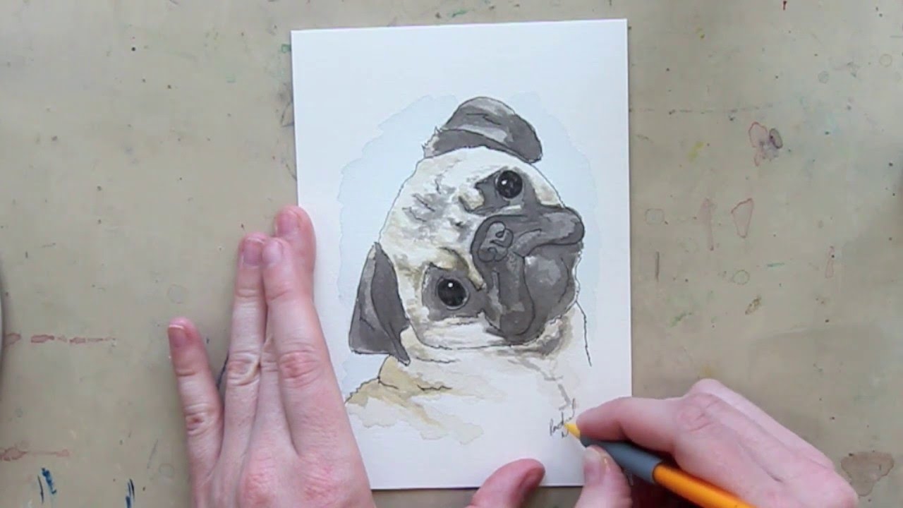 1280x720 Pug Watercolour Speedpaint - Pug Watercolor