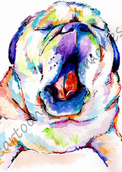 428x600 Yawning Pug Watercolor Print Cartoon Your Memories - Pug Watercolor