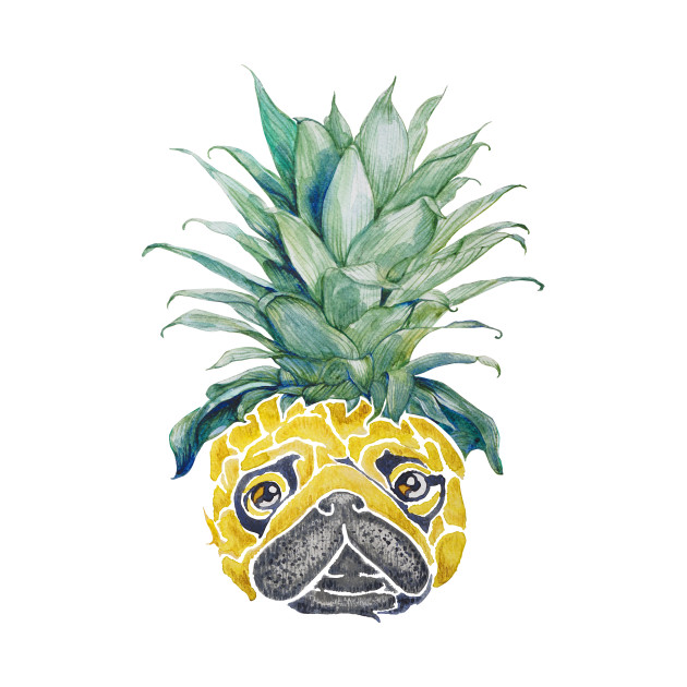 630x630 Pineapple Pug Watercolor - Pug Watercolor