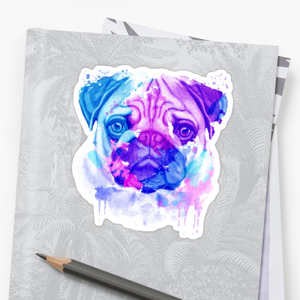 1000x1000 Pug, Pug Watercolor, Pug Dog Painting Stickers By Romandigitalart - Pug Watercolor