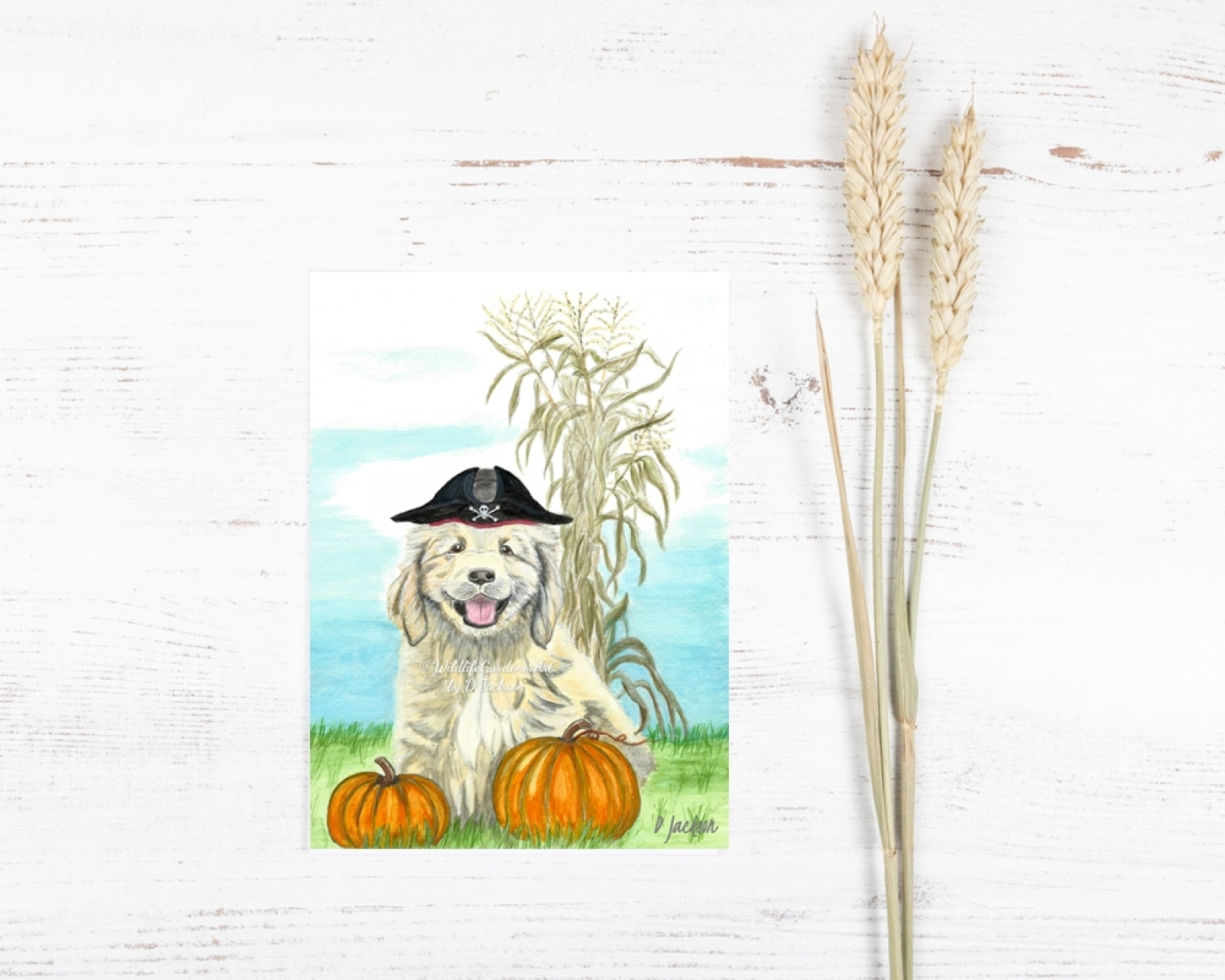1600x1280 Halloween Pirate Puppy Watercolor Art Print Wildlife Gardener Art - Puppy Watercolor