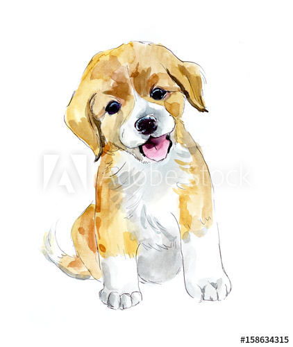 422x500 Ridiculous Puppy. Watercolor Hand Drawn Illustration - Puppy Watercolor