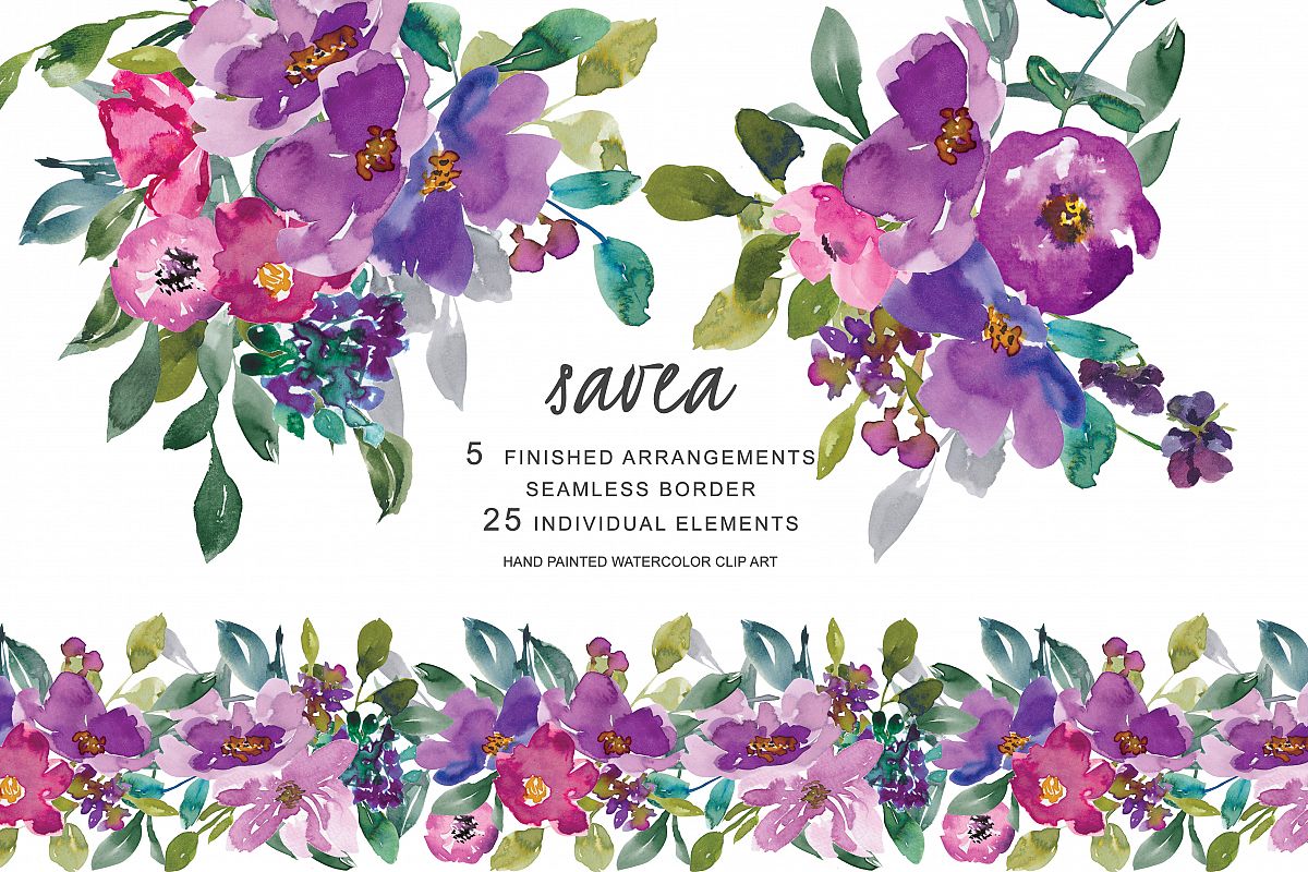1200x800 Hand Painted Watercolor Purple Flowers Clip Art - Purple Flower Watercolor