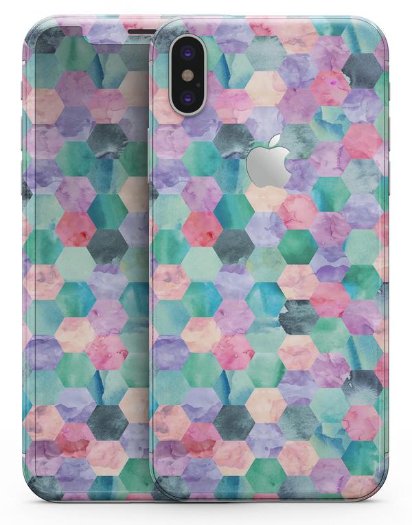 600x764 Purple Pink And Green Watercolor Hexagon Pattern - Purple Green Watercolor
