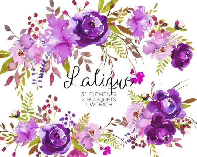 640x512 Purple Watercolor Flowers Clipart Set Wedding Floral Bouquets - Purple Green Watercolor