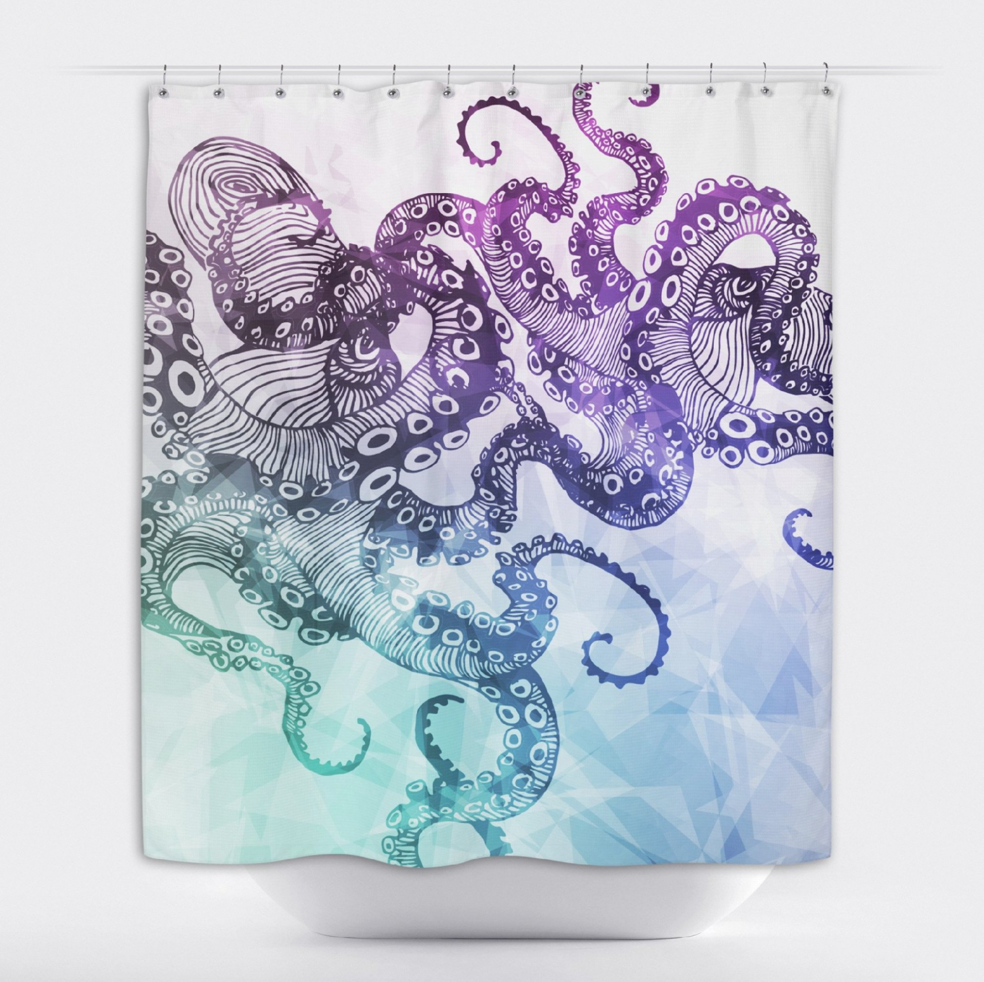 1947x1943 Bathroom Design Watercolor Octopus Shower Curtain In Blue Green - Purple Green Watercolor
