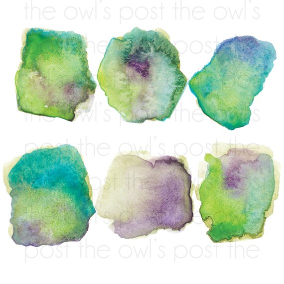 570x570 Blue Green Purple Watercolor Clipart Set Watercolor Graphics Etsy - Purple Green Watercolor