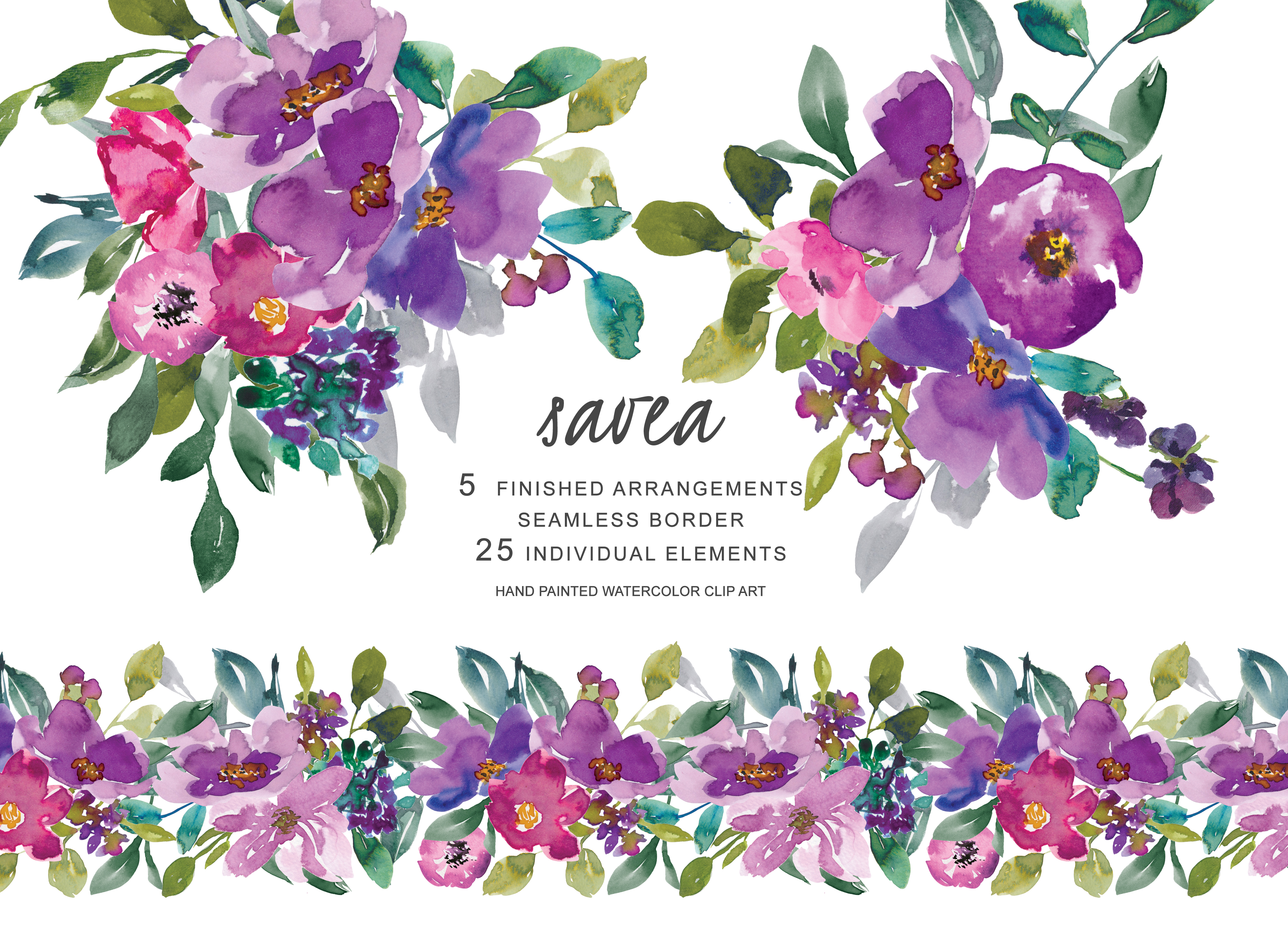 3874x2810 Hand Painted Watercolor Purple Flowers Clip Art - Purple Watercolor Art