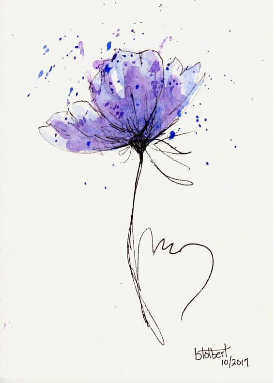 570x791 Poppy Flower Water Color Hand Painted Original Watercolor Art - Purple Watercolor Art