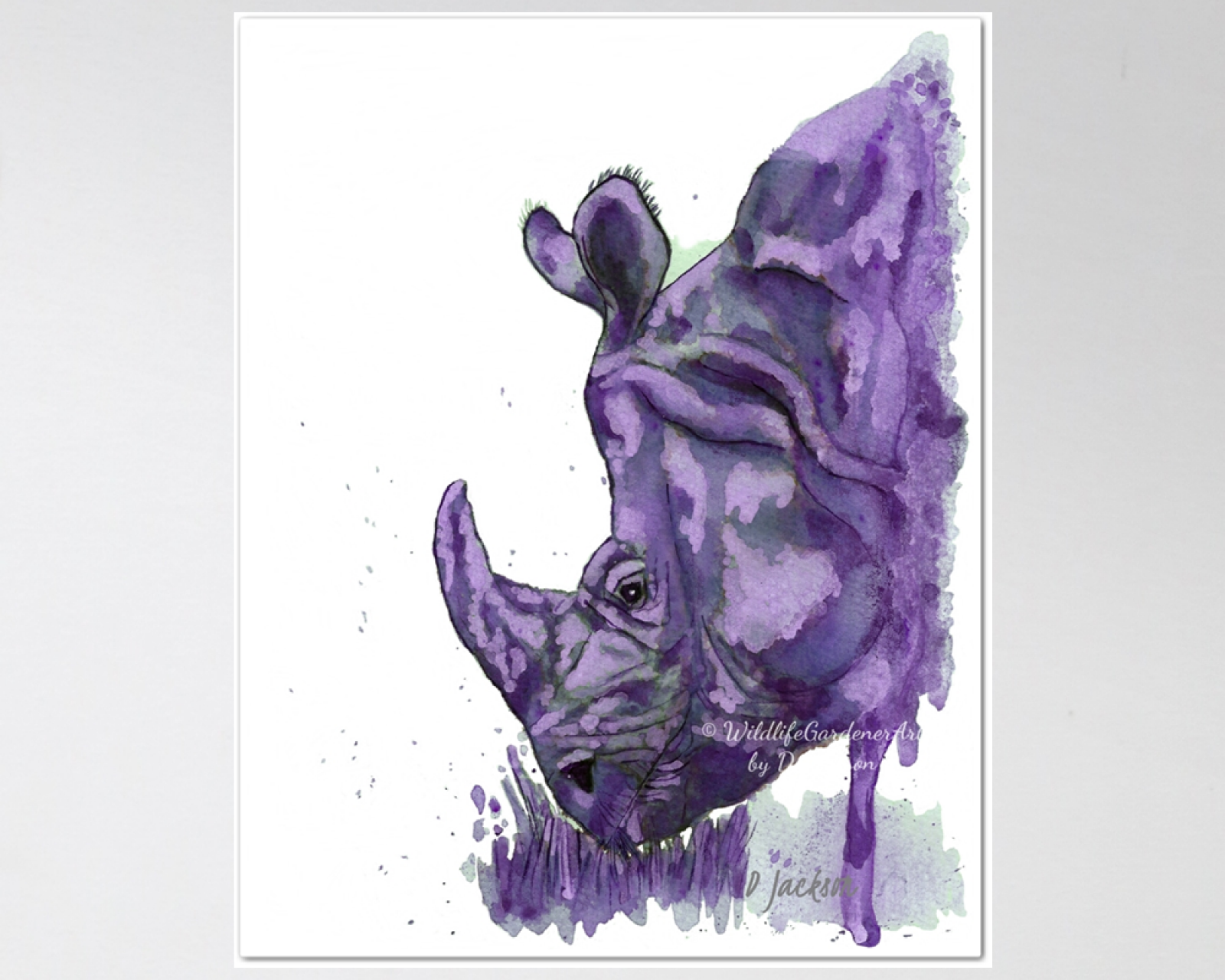 1600x1280 Purple Rhino Watercolor Art Print, 11 X 14 Unframed Wildlife - Purple Watercolor Art
