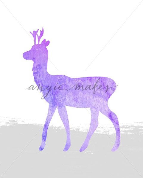 480x600 Purple Watercolor Deer. Painted Deer Artprint - Purple Watercolor Art