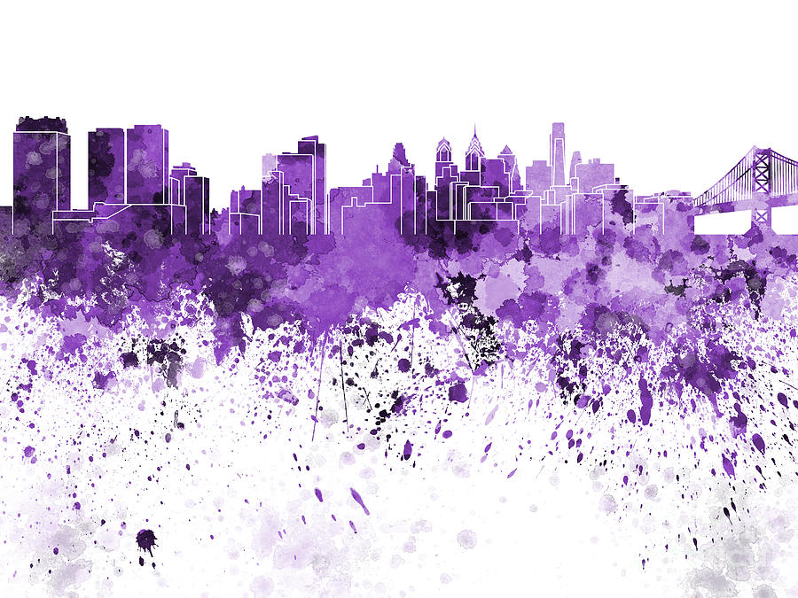 900x675 Philadelphia Skyline In Purple Watercolor On White Background - Purple Watercolor Background