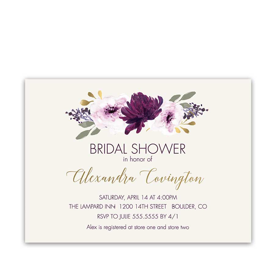 900x900 Floral Bridal Shower Invitation Purple Watercolor Flowers - Purple Watercolor Flowers