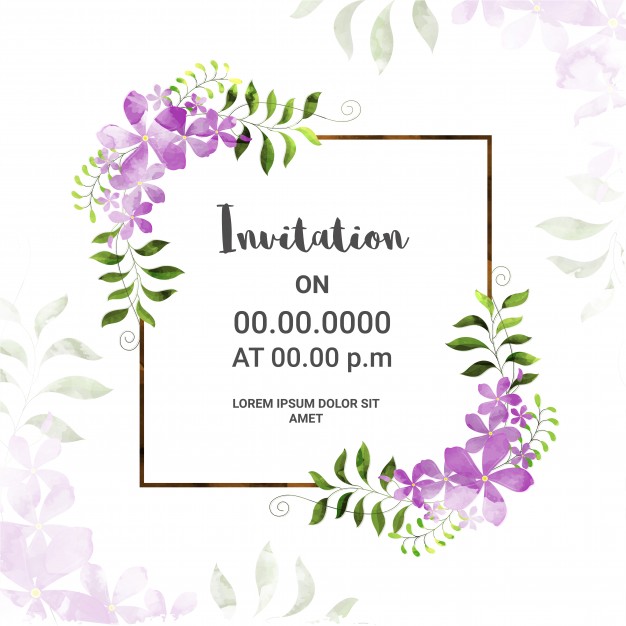 626x626 Invitation Card With Purple Watercolor Flowers. Vector Premium - Purple Watercolor Flowers