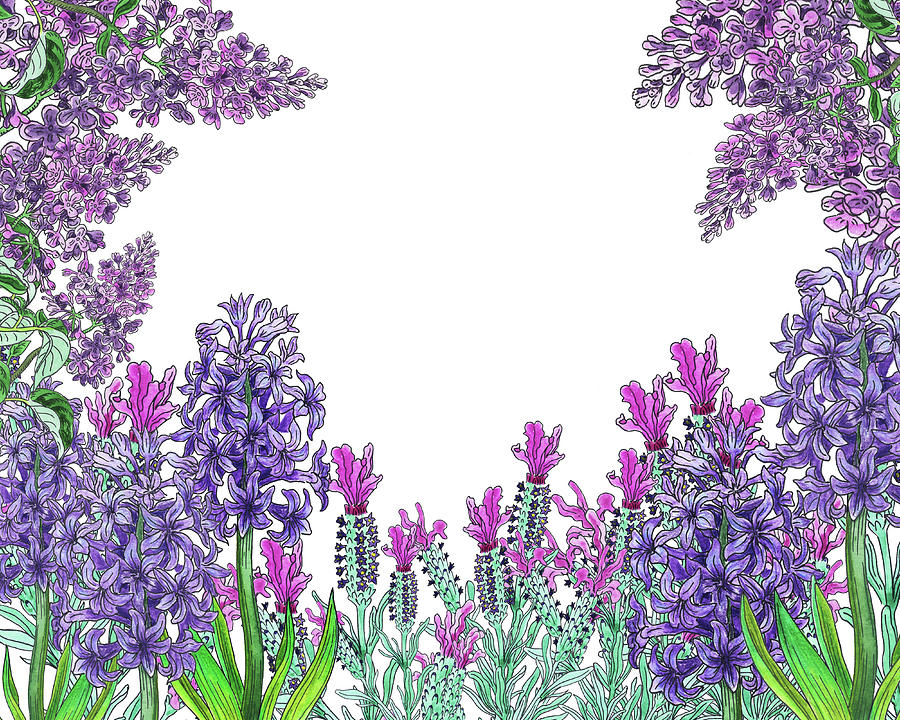 900x720 Purple Watercolor Flowers Garden Pattern Painting By Irina Sztukowski - Purple Watercolor Flowers