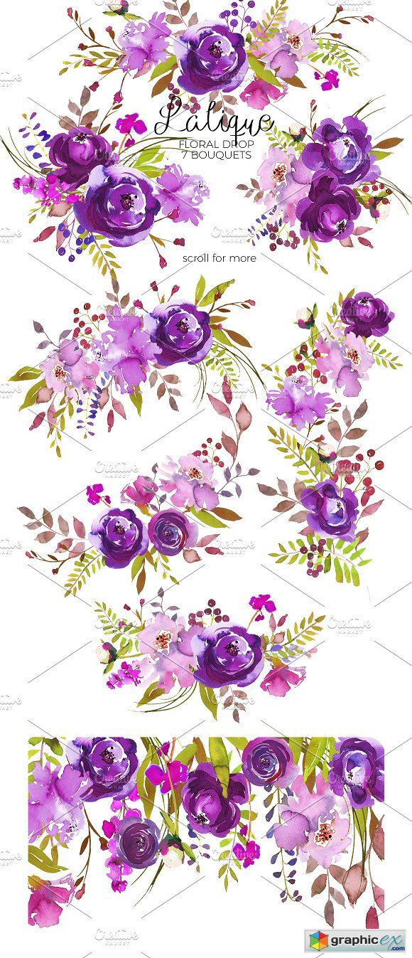 580x1347 Violet Purple Watercolor Flowers Free Download Vector Stock - Purple Watercolor Flowers