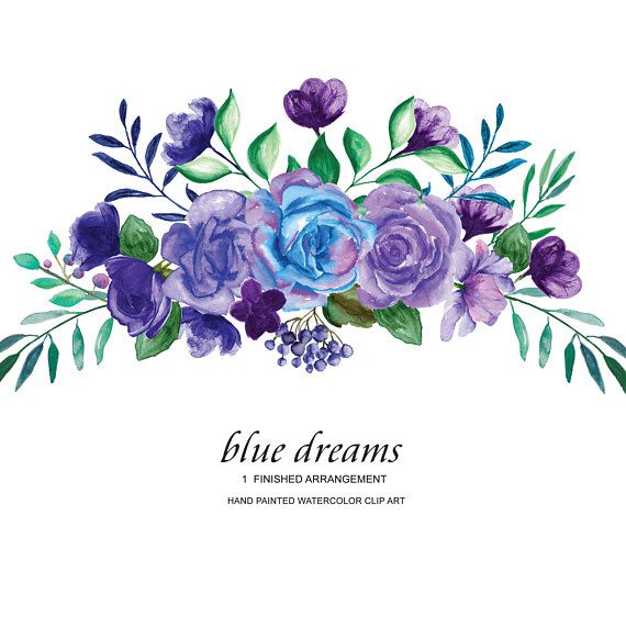 570x571 Watercolor Blue Purple Roses Flower Clipart One Arrangement Hand - Purple Watercolor Flowers