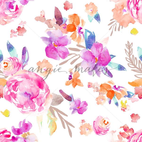 600x600 Bright Watercolor Flowers Pattern. This Watercolor Flowers Pattern - Purple Watercolor Flowers