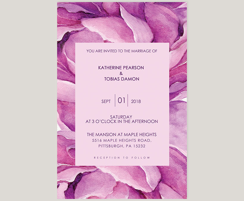 820x678 Purple Peonies Watercolor Wedding Invitations - Purple Watercolor Wedding Invitations