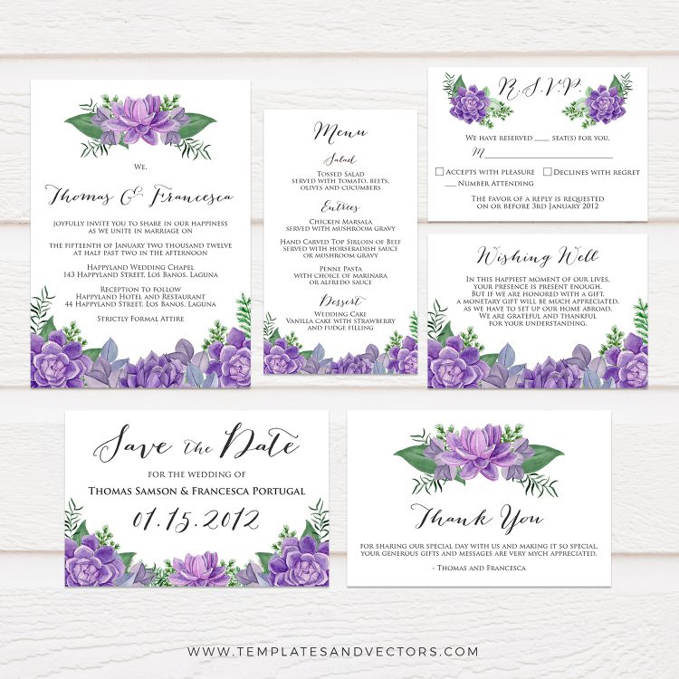 750x750 Tvw148 Purple Succulent Watercolor Wedding Invitation Diy Template - Purple Watercolor Wedding Invitations