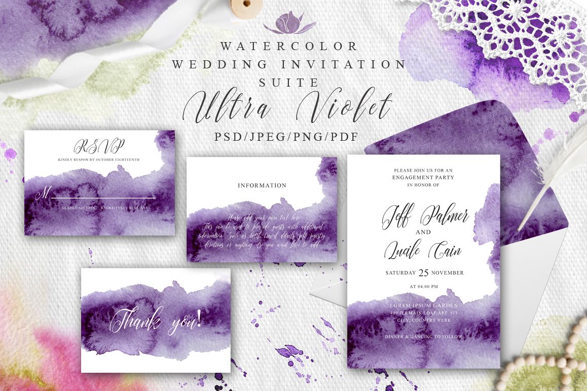 1158x772 Ultra Violet Watercolor Wedding Invitation Suite - Purple Watercolor Wedding Invitations