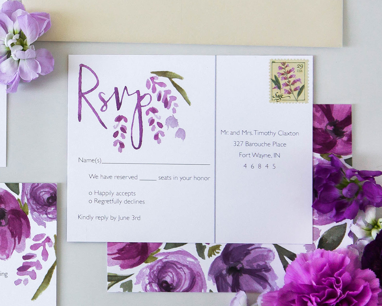 1280x1024 Vibrant Purple Floral Watercolor Wedding Invitations - Purple Watercolor Wedding Invitations