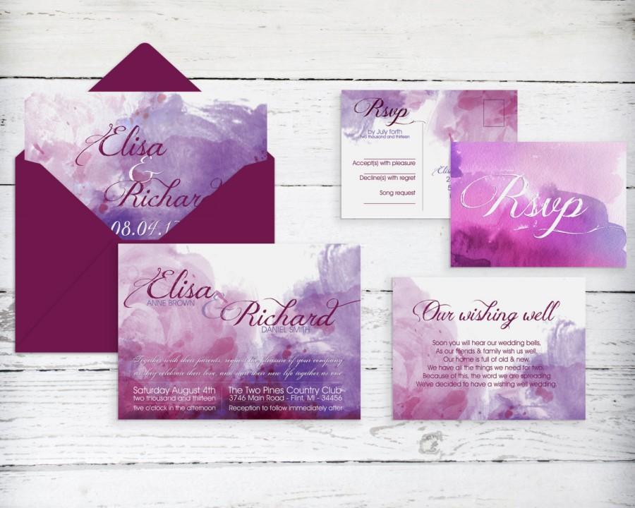 900x720 Watercolor Wedding Invitation Printable, Print At Home Files For - Purple Watercolor Wedding Invitations