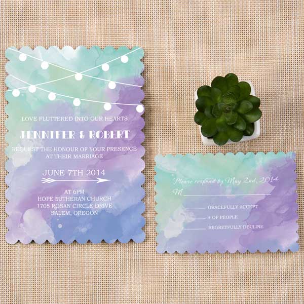 600x600 Bracket Shaped Shades Of Green And Purple Watercolor Wedding - Purple Watercolor Wedding Invitations