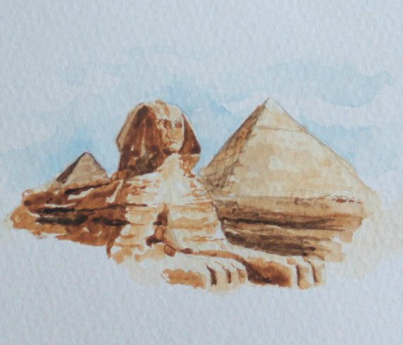 570x487 Pyramids Of Giza Watercolor Painting Small Painting - Pyramid Watercolor