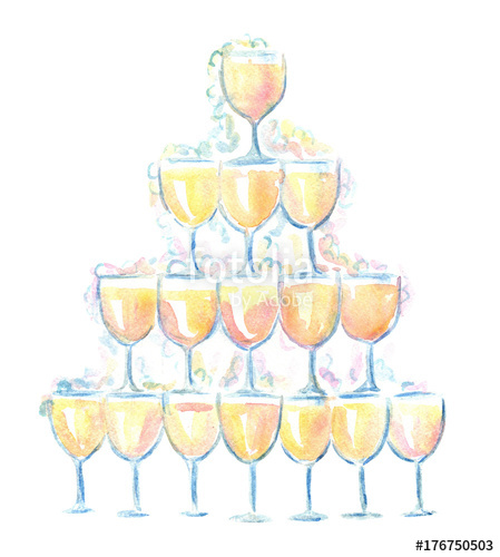 449x500 Champagne Pyramid Watercolor Illustration Stock Photo And Royalty - Pyramid Watercolor