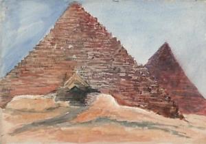 300x211 Entrance To Pyramid Egypt Victorian Watercolour Painting C1885 Ebay - Pyramid Watercolor